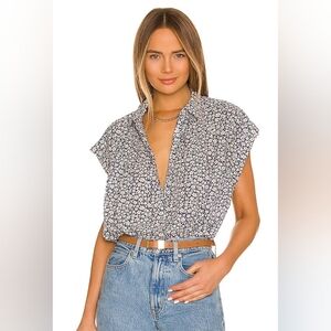 Nili Lotan Normandy Oversized Blue Floral Cotton Blouse Size Small